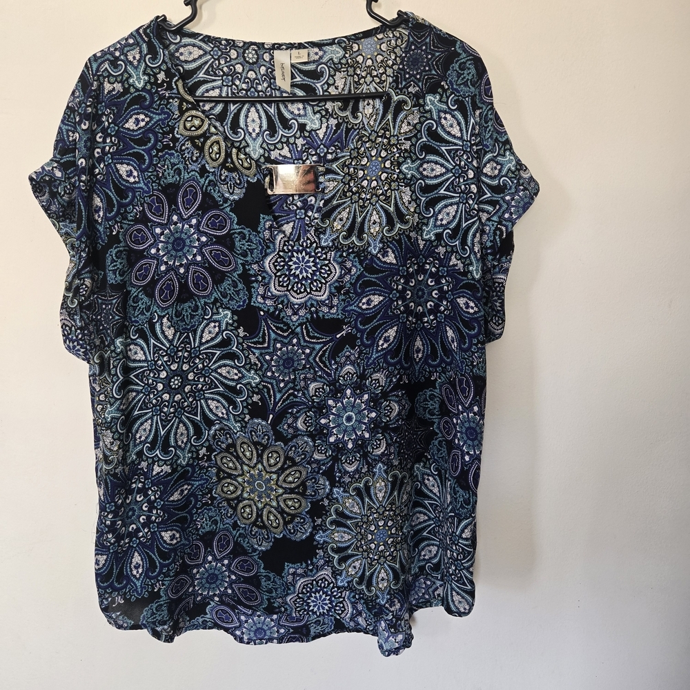 Tacera Floral Paisley Whimsical Flowy Sheer Blouse Unique Print Purple, Turquois